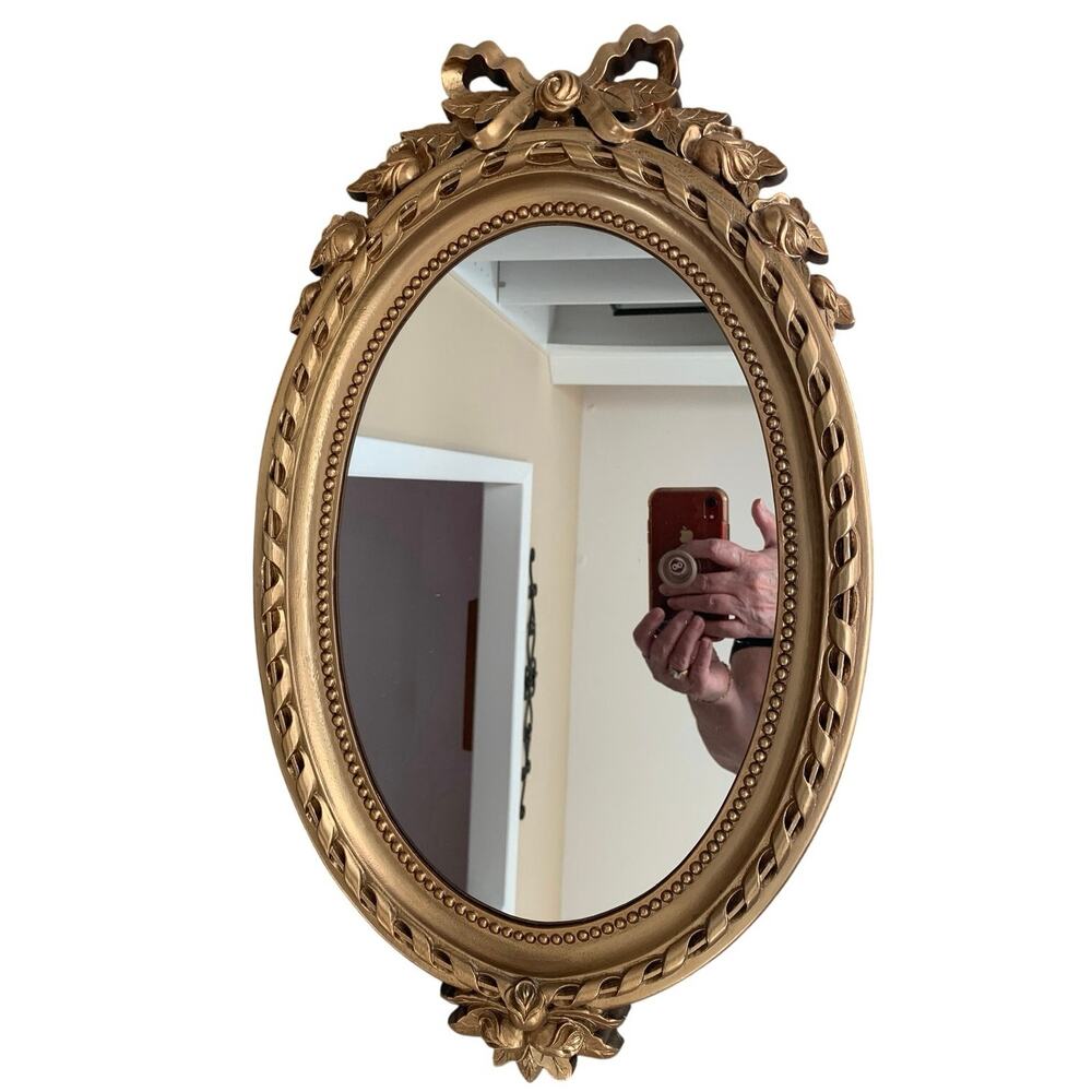 Vintage Home Interior Gold Oval Mirror Hollywood Glam 21x12.5”